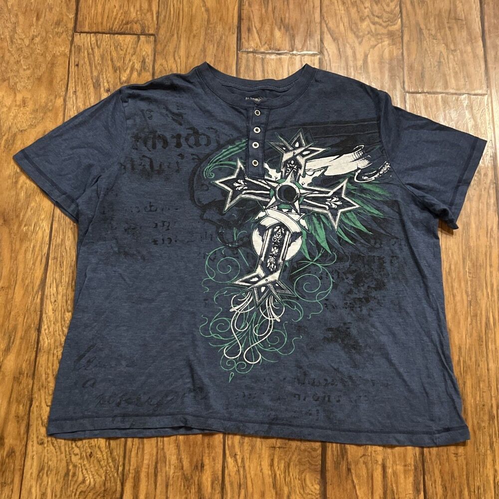 Vintage No Boundaries Henley Cross Graphic T-Shirt Goth Grunge Y2K Adult 2XL